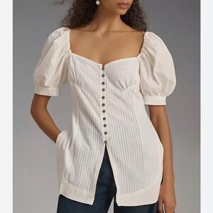 Anthro Maeve Puff Sleeve Sweetheart Top